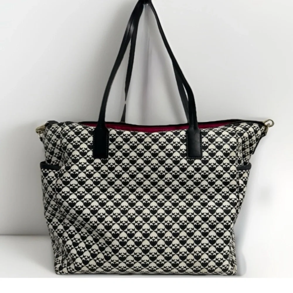 Kate Spade Black and White Tote Bag w/ spade design & two-tone stripes